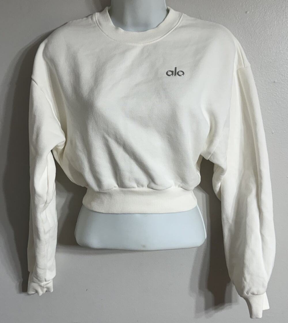 Alo Yoga Crewneck Sweatshirt Women’s XXS Ivory Cropped Accolade Pull-Over